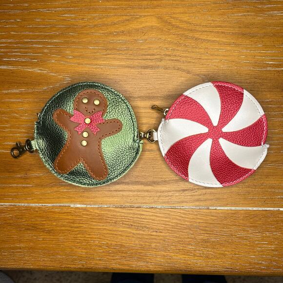 Portland Leather Holiday Pouch Set of 2 PLG Keychain Gingerbread Candy Cane - Picture 1 of 7